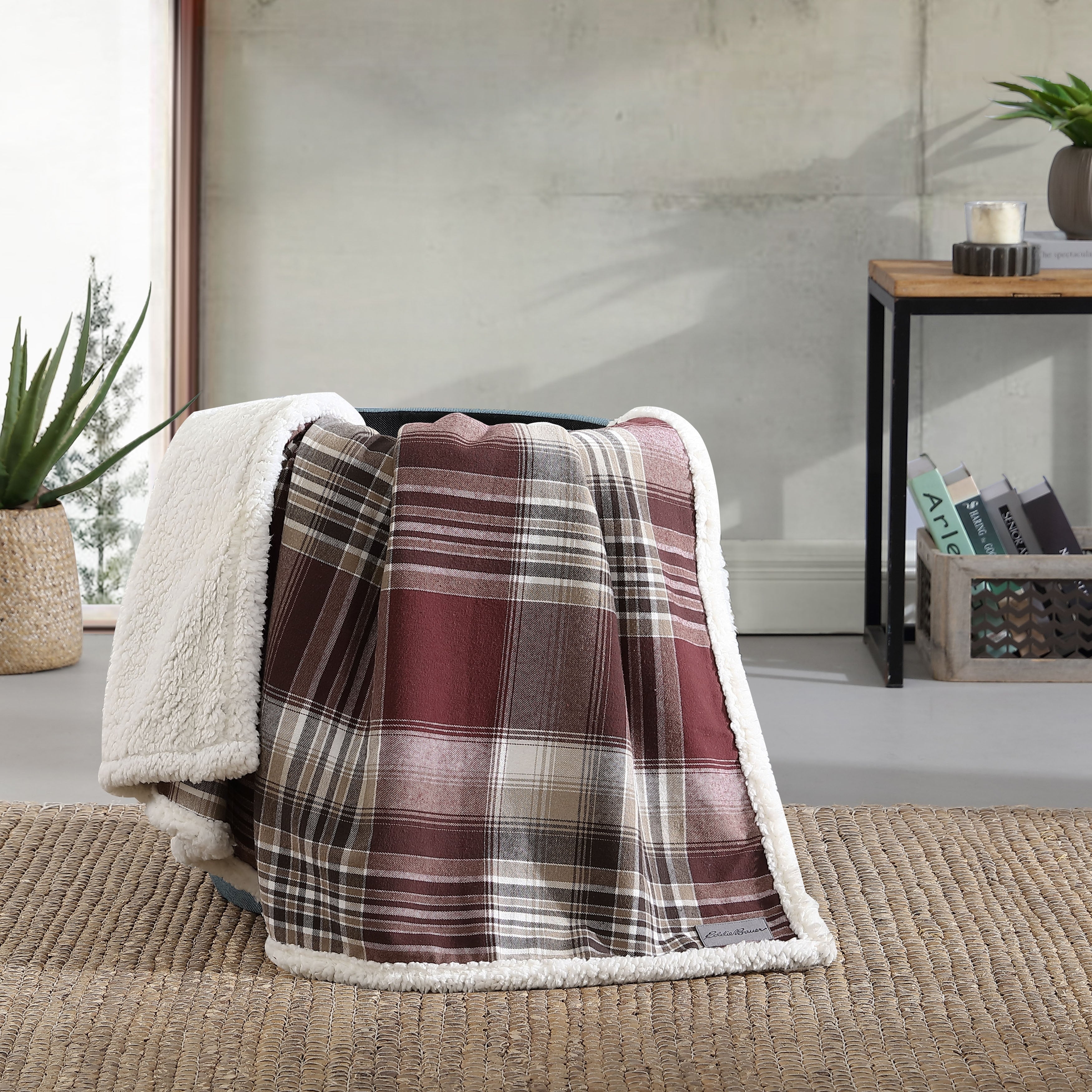 Eddie Bauer Cotton Flannel/Shearling Reverse Throw Blanket