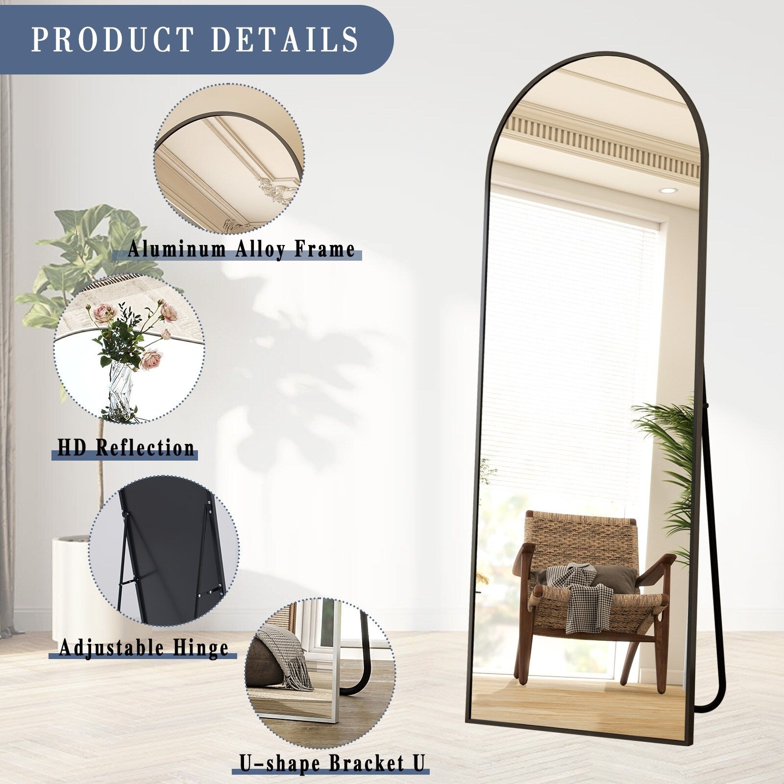 Metal Arch Full Length Mirror Floor Mirror Wall-Mounted