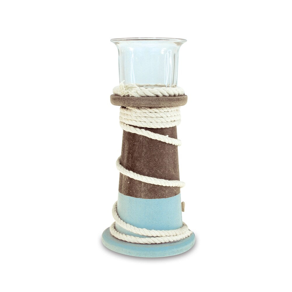 Puzzled Evian Small Candle Holder Multicolor Wooden Handcrafted Nautical Decor