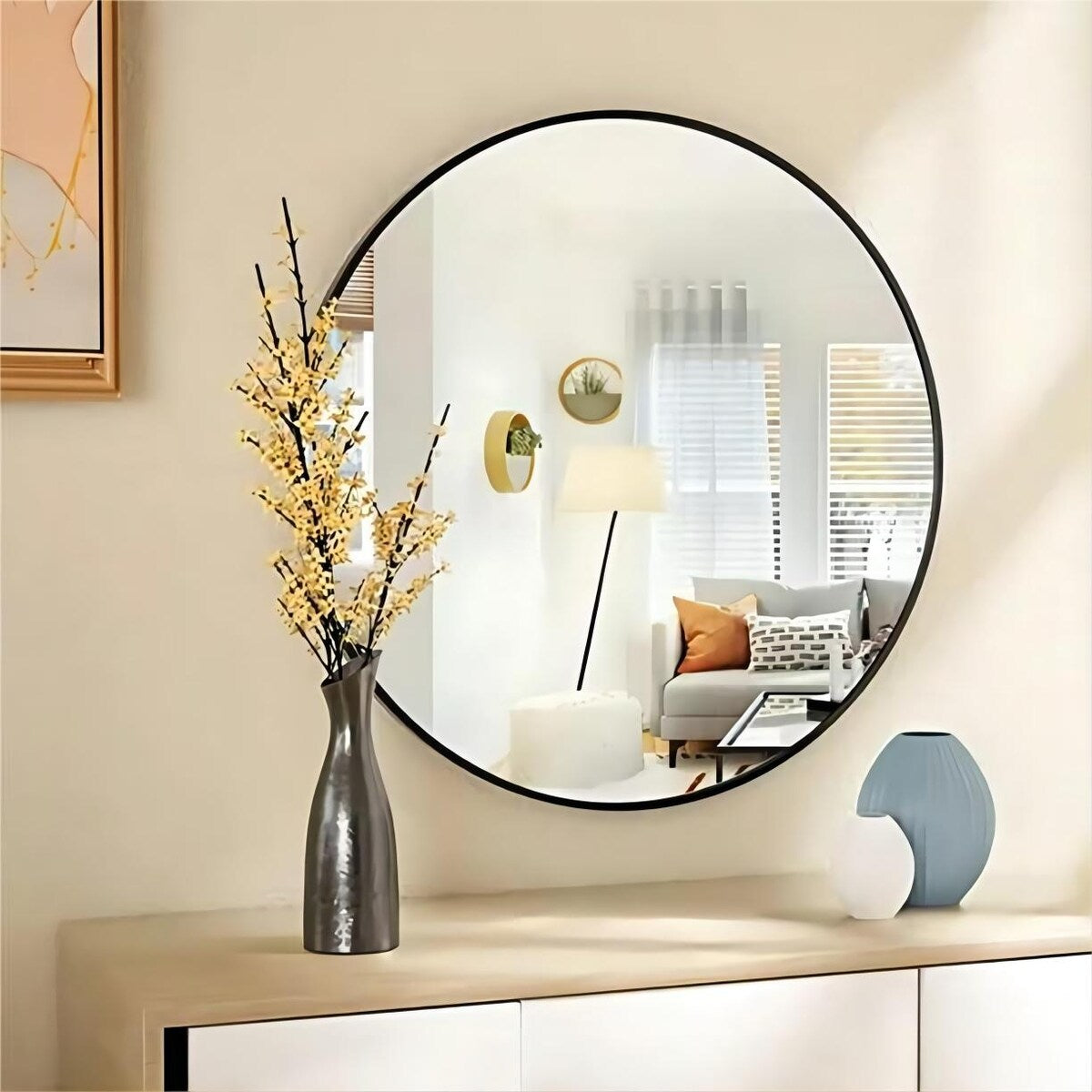 YVANLA Wall Mounted Bathroom Round Mirror with Metal Frame