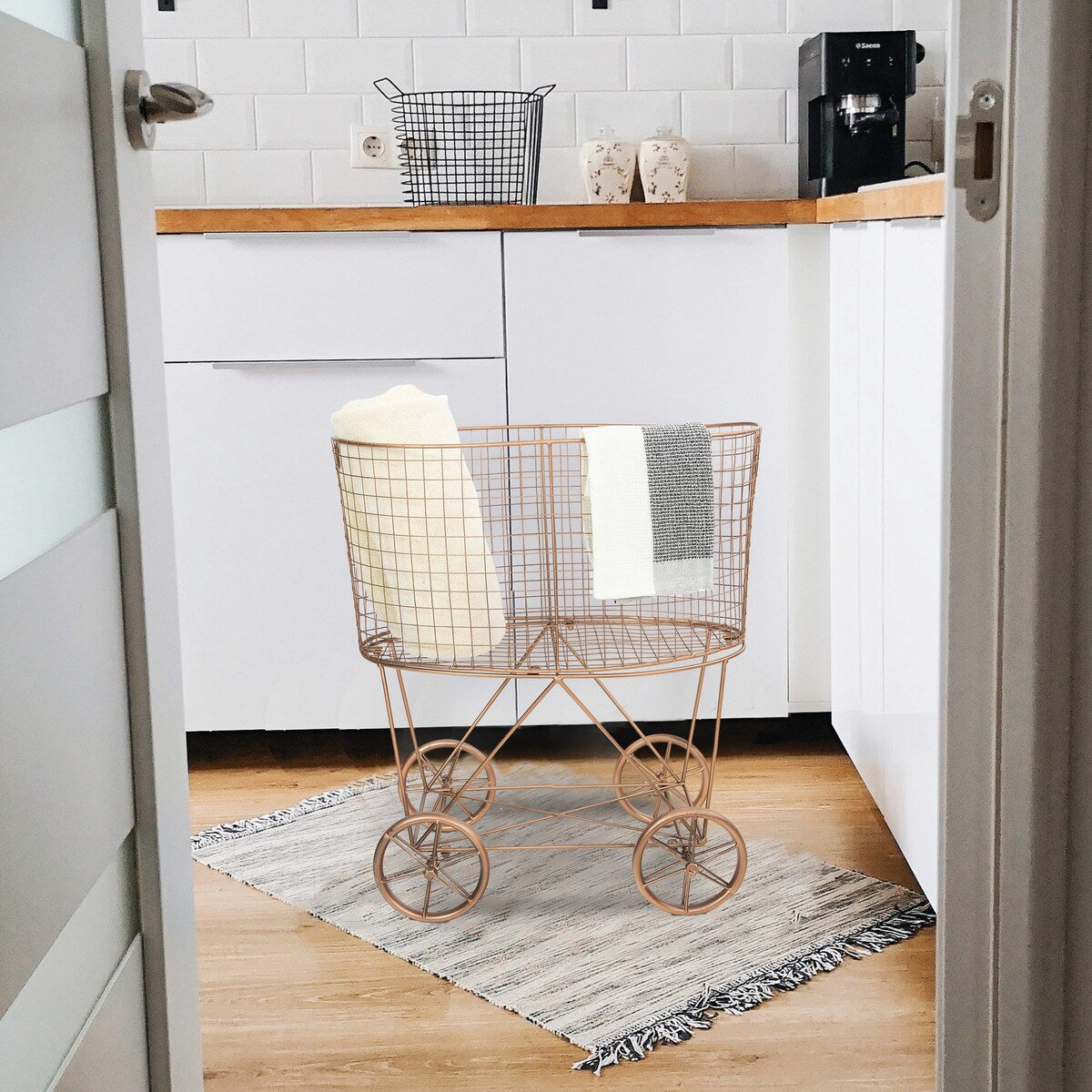 Metal Rolling Laundry Cart with Rack