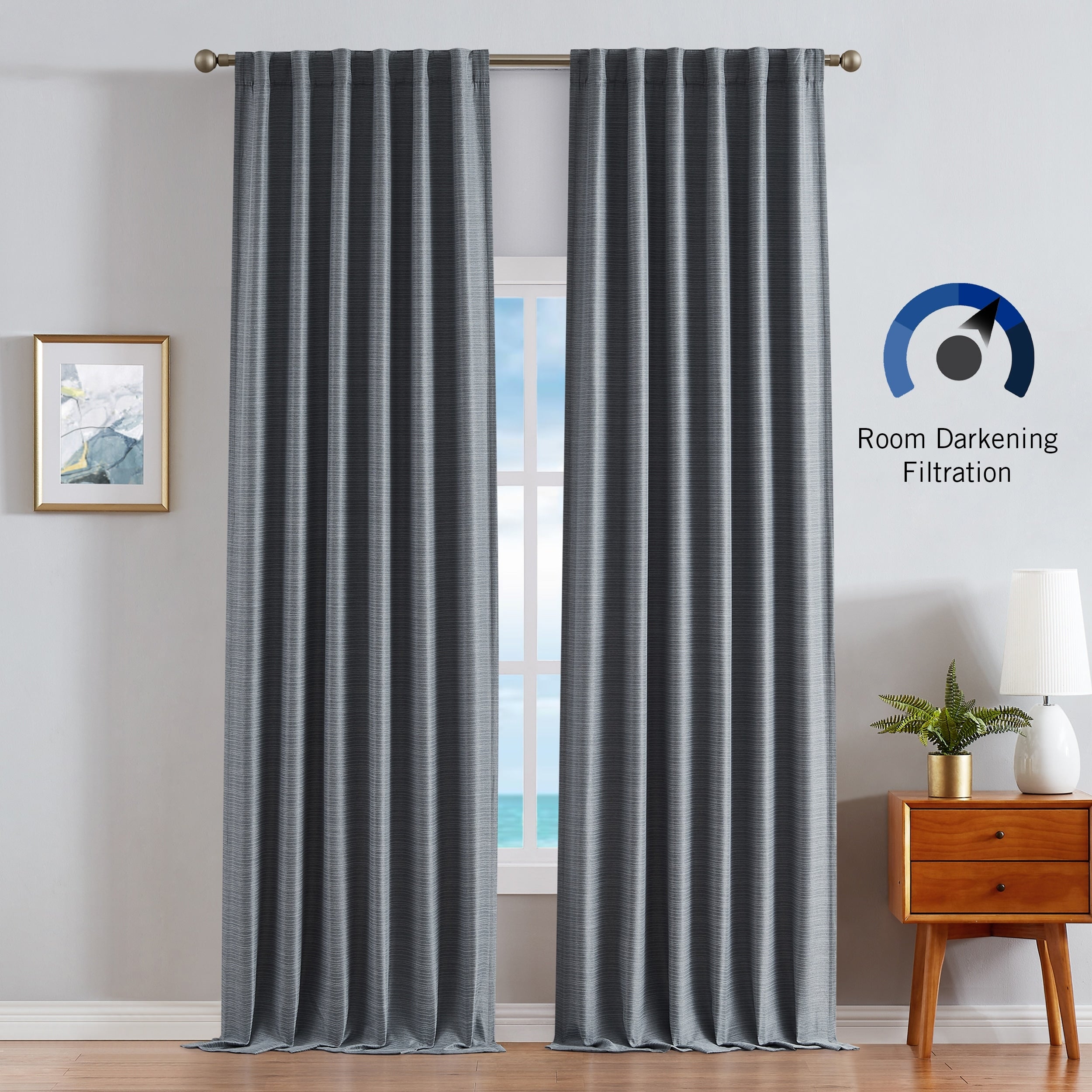 Nautica Robin Thermal Woven Room Darkening Back Tab Window Curtain Panel Pair