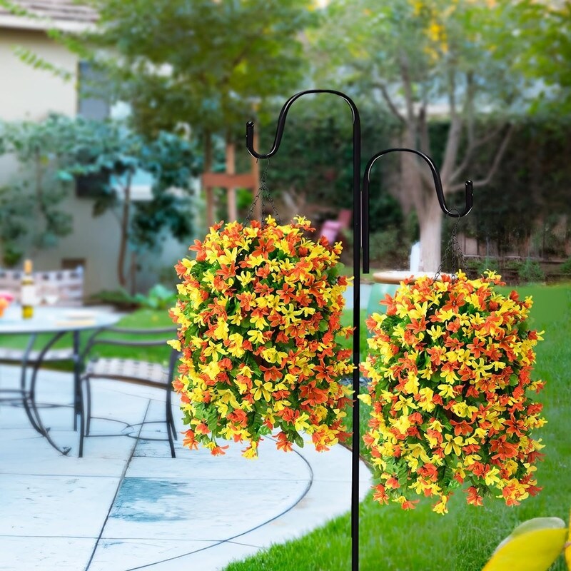 Artificial Hanging Flowers in Basket for Outdoor Spring Decoration,4pcs Faux Silk Violet Flower Bouquet UV Resistant