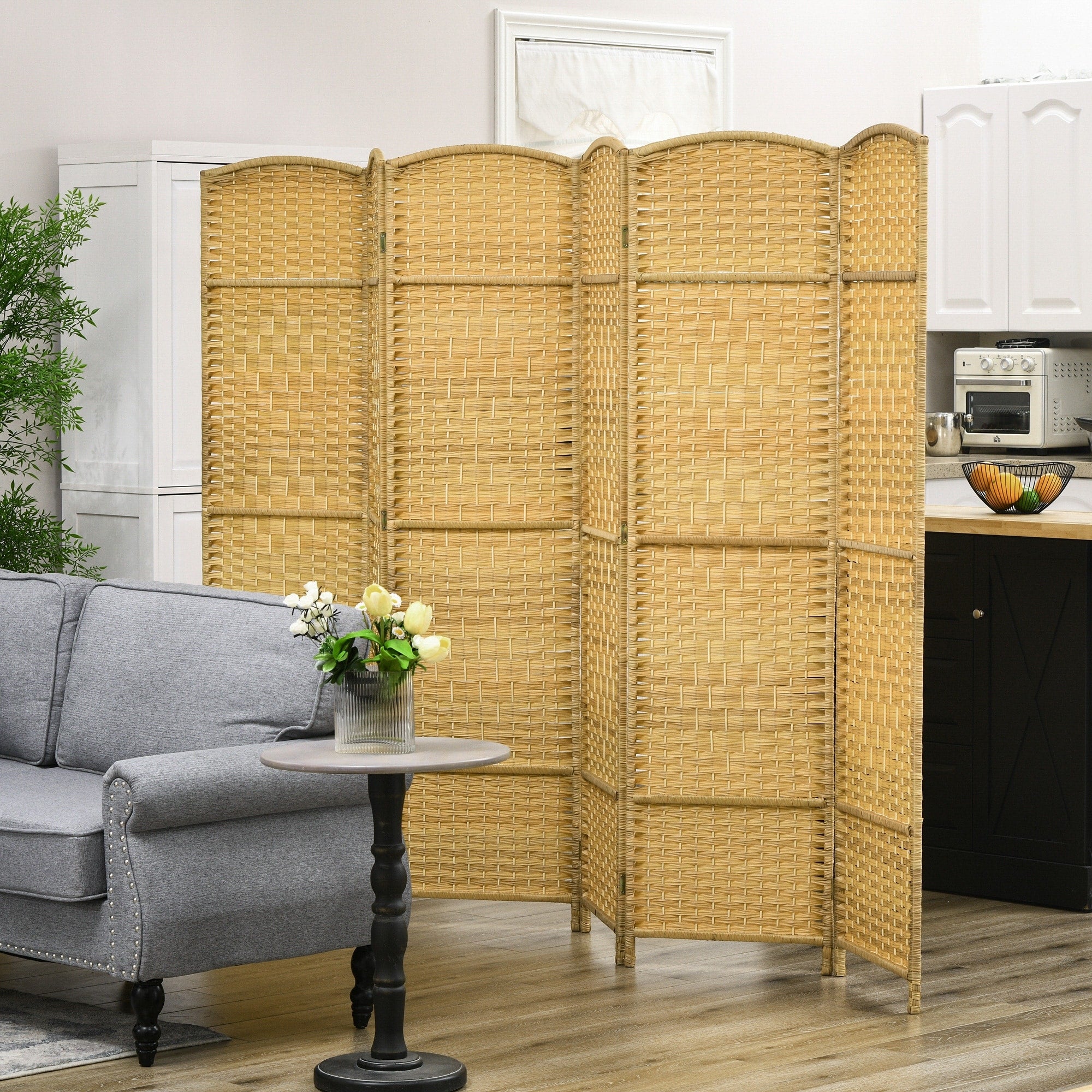 HOMCOM 6 Panel Room Divider, 6' Tall Folding Privacy Screen, Hand-Woven Freestanding Wall Partition