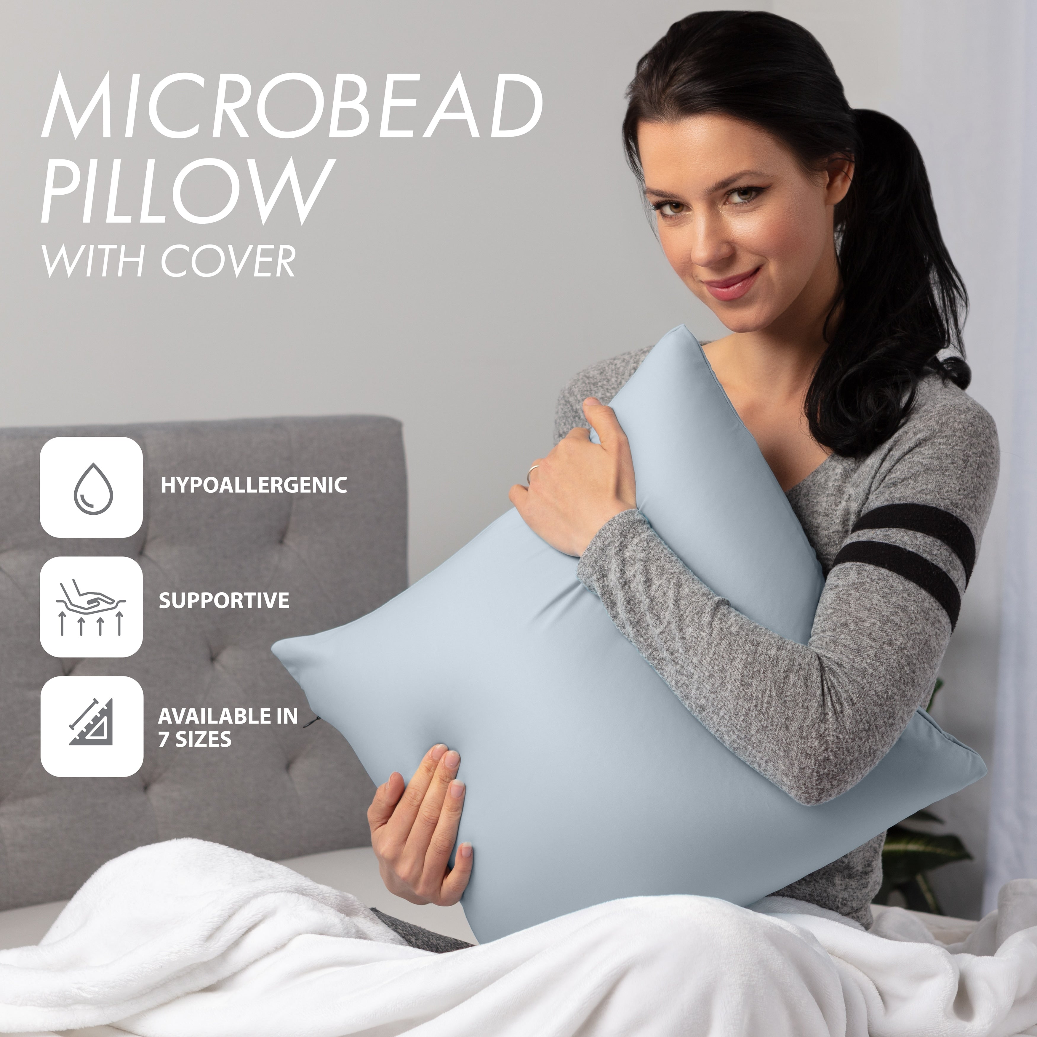 Throw Pillow Cozy Soft Microbead Light Grey: 1 Pc