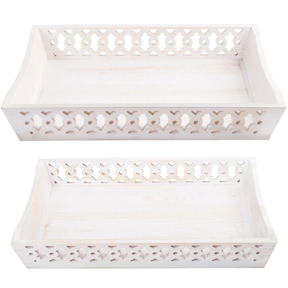 2-Pack Wood Decorative Nesting Serving Trays for Ottoman