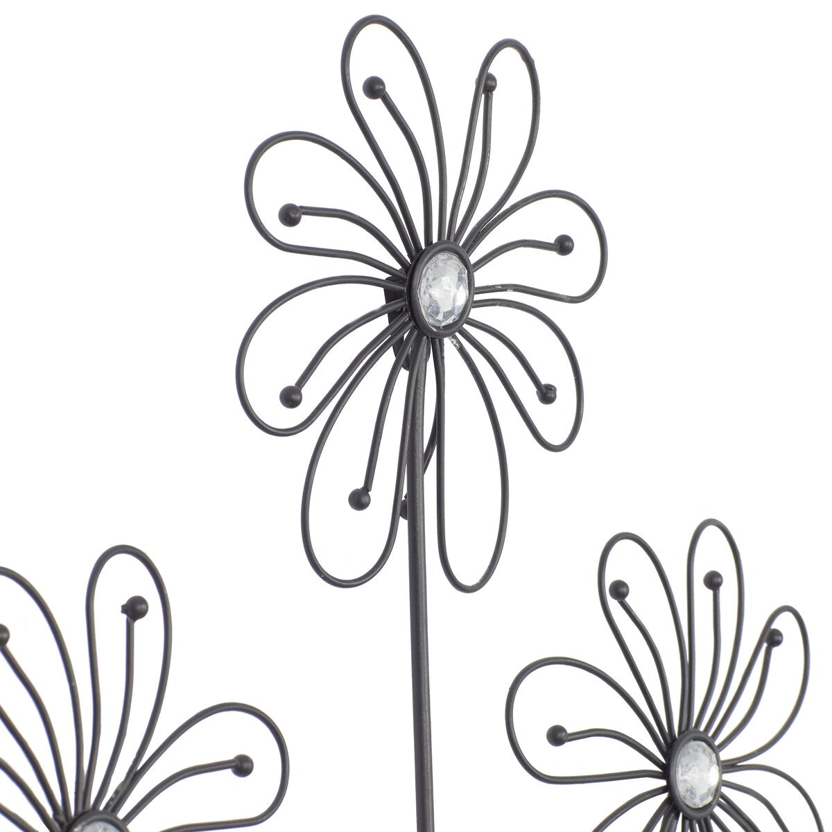 Metal Floral 3D Wire Home Wall Decor with Crystal Embellishments - Black - Roche River Decor