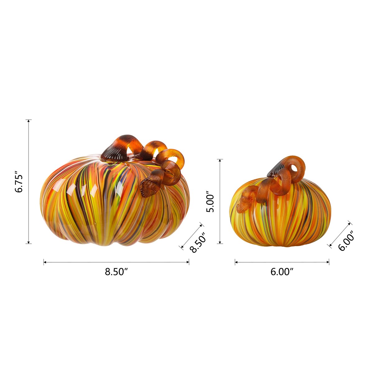 Glitzhome Fall Harvest Multi Striped Handblown Glass Pumpkins for Thanksgiving Decor