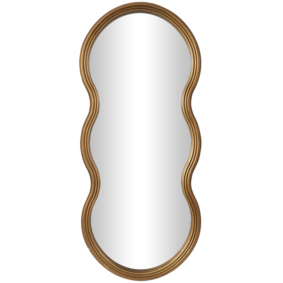 Wooden Wavy Shaped Room Wall Mirror with Ribbed Frame - Gold - Roche River Decor