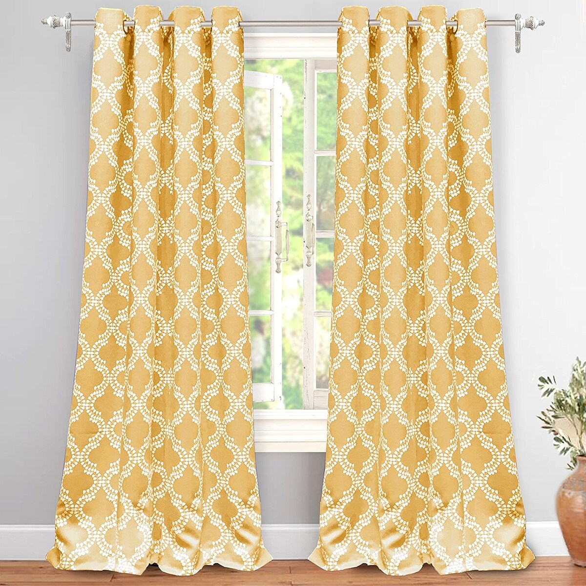 DriftAway Julianna Geometric Printed Thermal Insulated Blackout Grommet Window Curtain Panel Pair