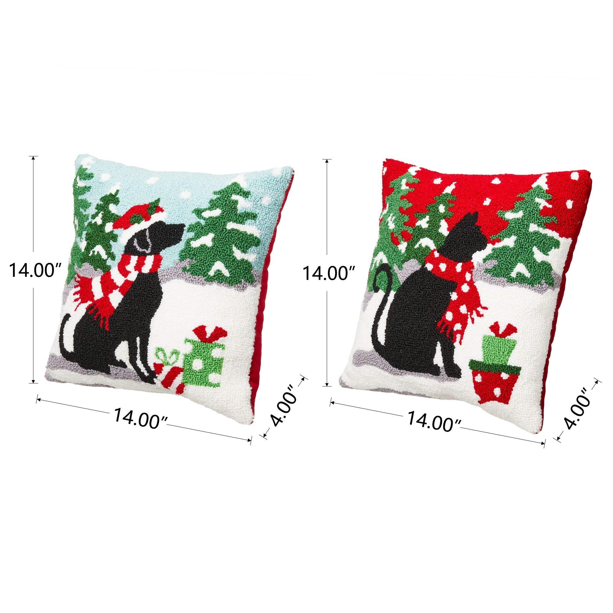 Glitzhome 14L Hooked Dog Cat Christmas Pillow for Couch Sofa Bed Festival Home Office Decor