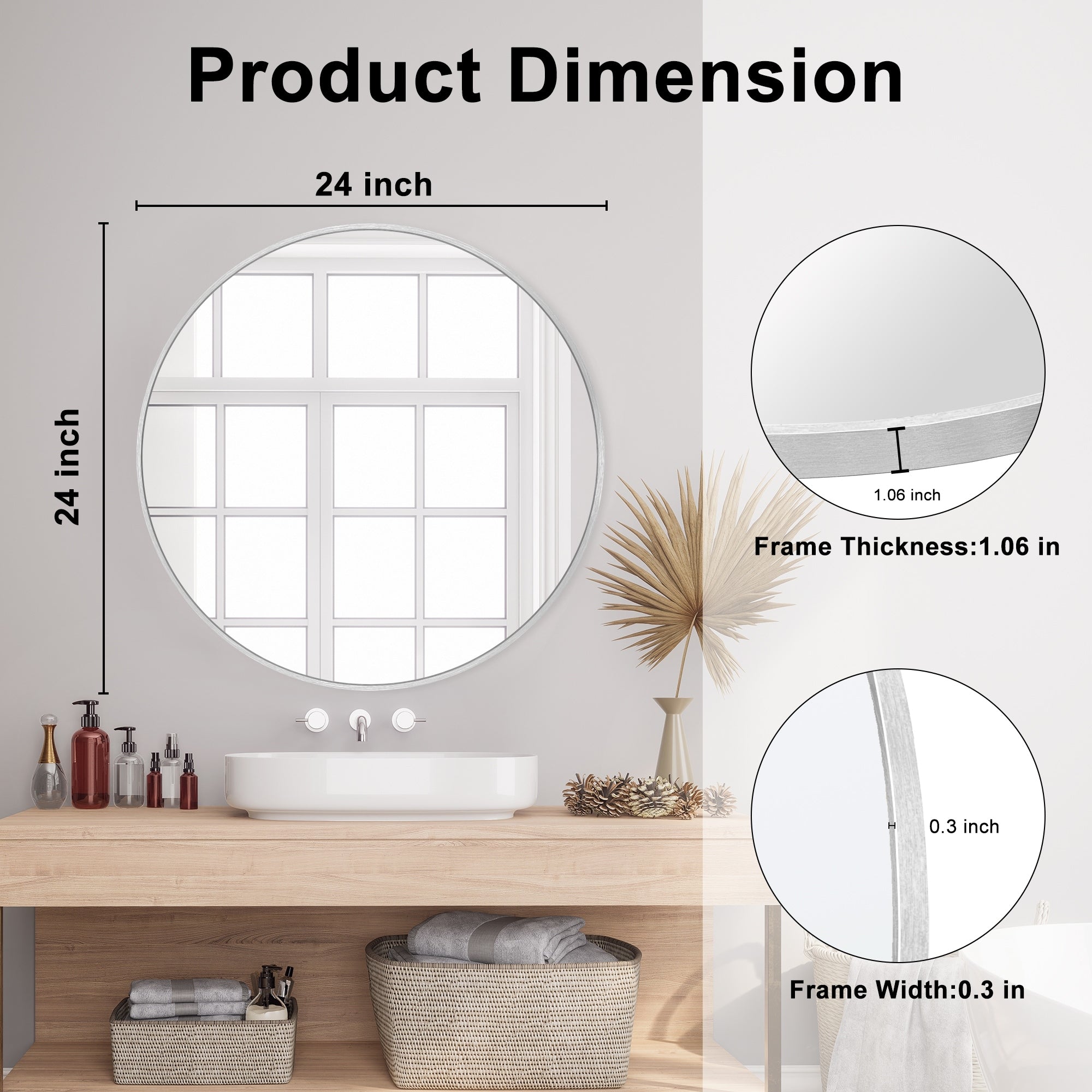 Modern Bathroom Wall Mounted Round Vanity Mirror