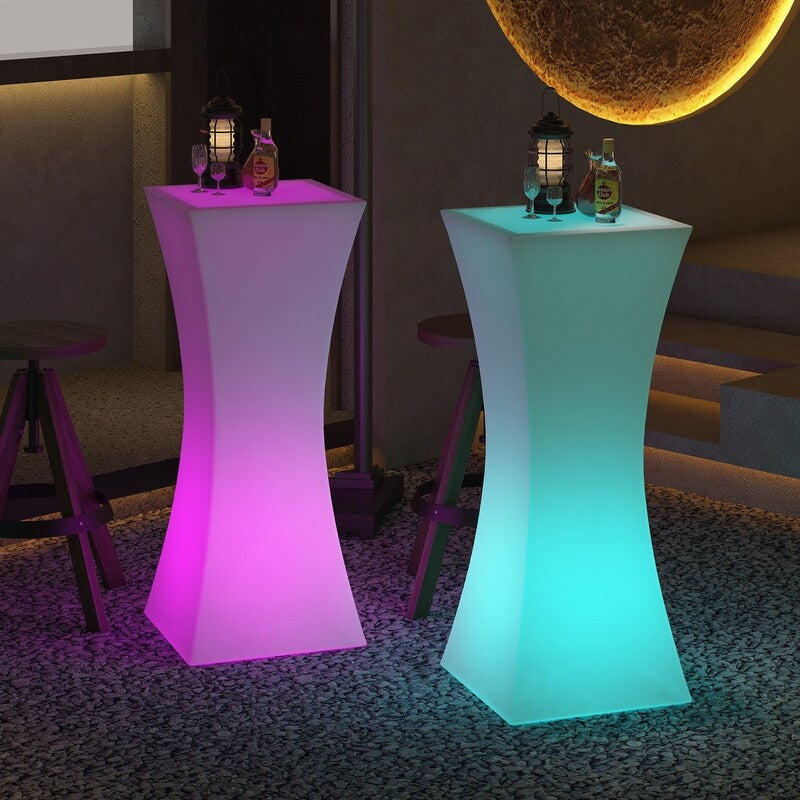 Mixoy Changing Colors Cocktail Table with Slim Waist,Rechargeable Light Up Cordless Pub Table for Party,Ambiance LED Furniture