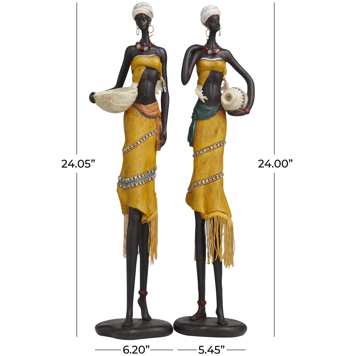 Polystone People Handmade African Woman Decorative Sculpture with Jeweled Details - Set of 2 Yellow - Roche River Decor