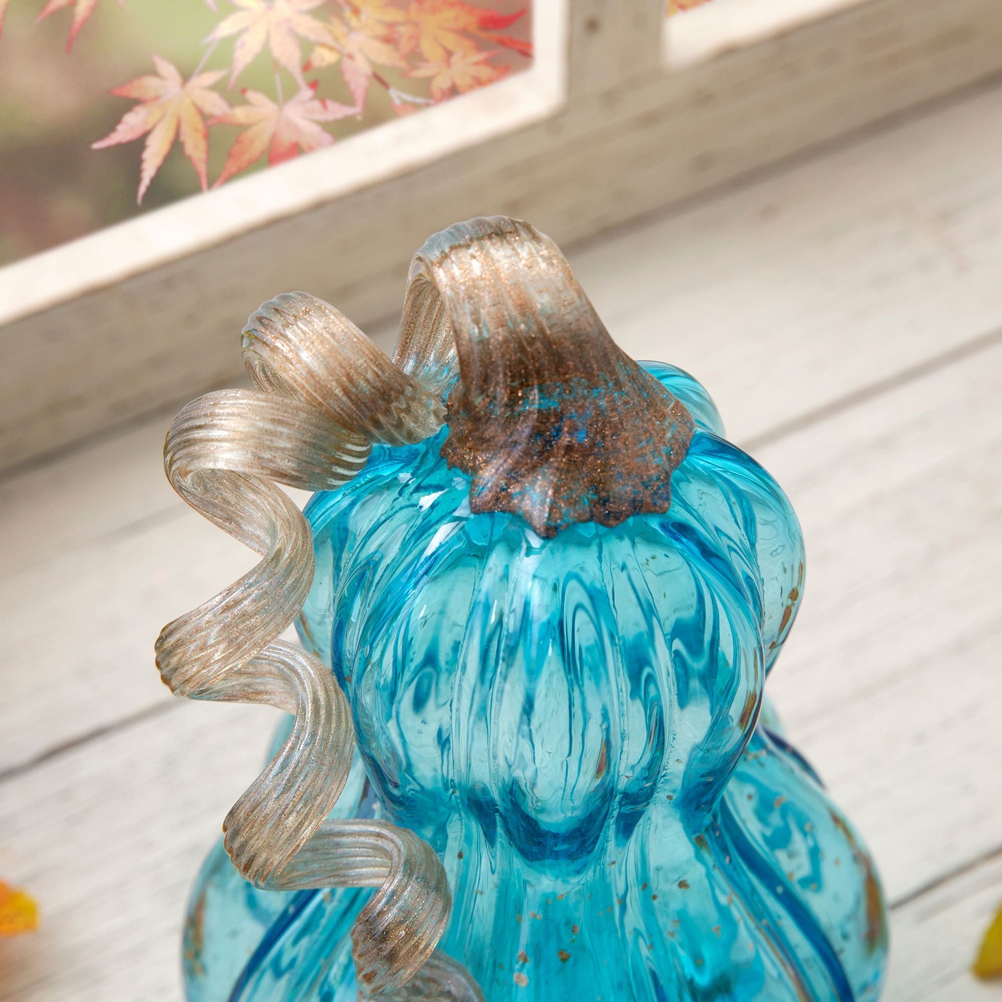 Glitzhome Hand Blown Blue Glass Pumpkin Thanksgiving Table Decor Christmas Gifts