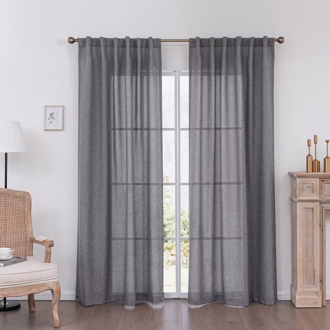 Linen Textured Light Filtering Back Tap/ Rod Pocket Curtain Panels (Set of 2)