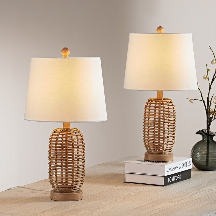 21 Bedside Natural Rattan Table Lamp Set (Set Of 2) - 12*12*21