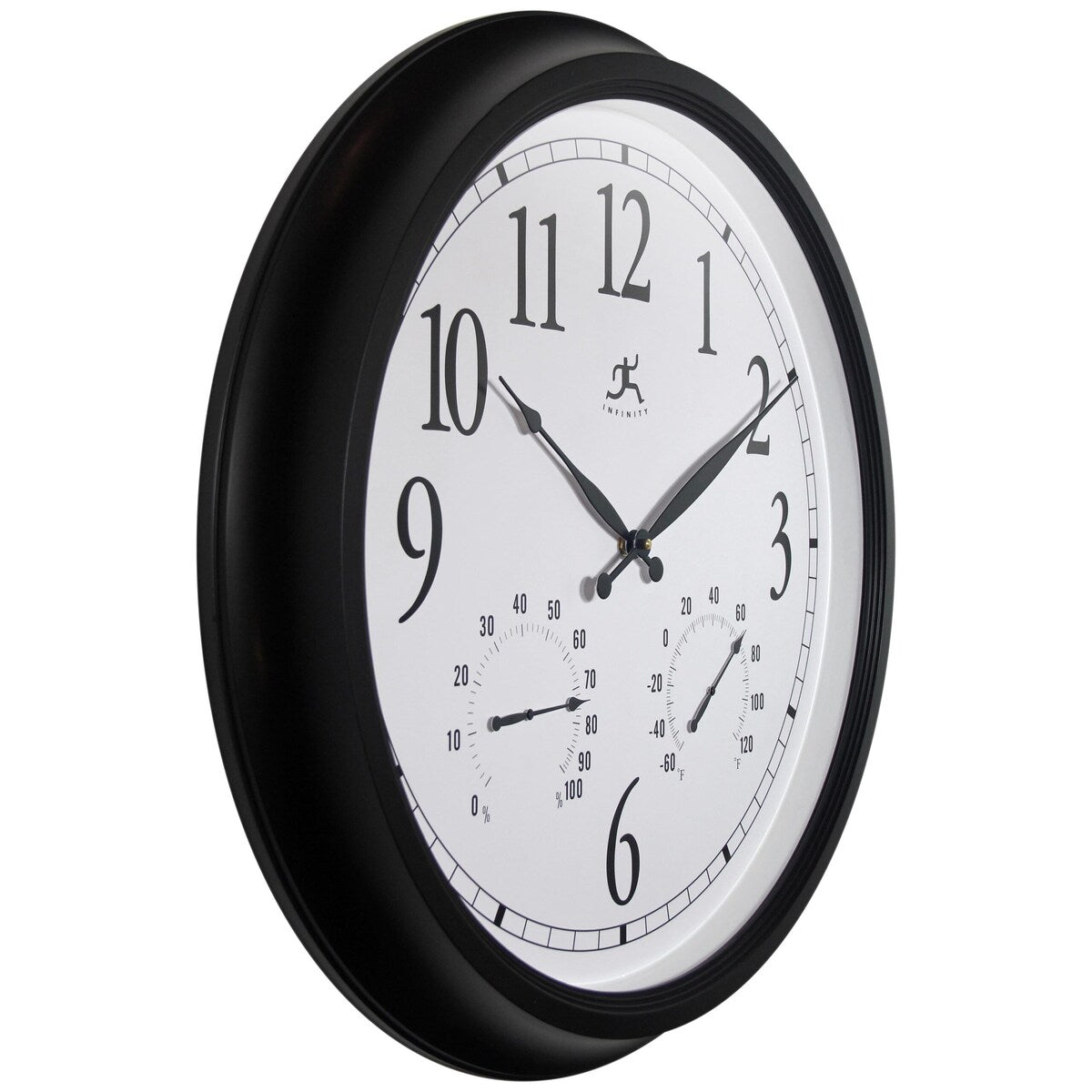 Classic Outdoor Large 24-inch Easy Read Black Outdoor Wall Clock with Temperature Humidity - 24 x 2.5 x 24