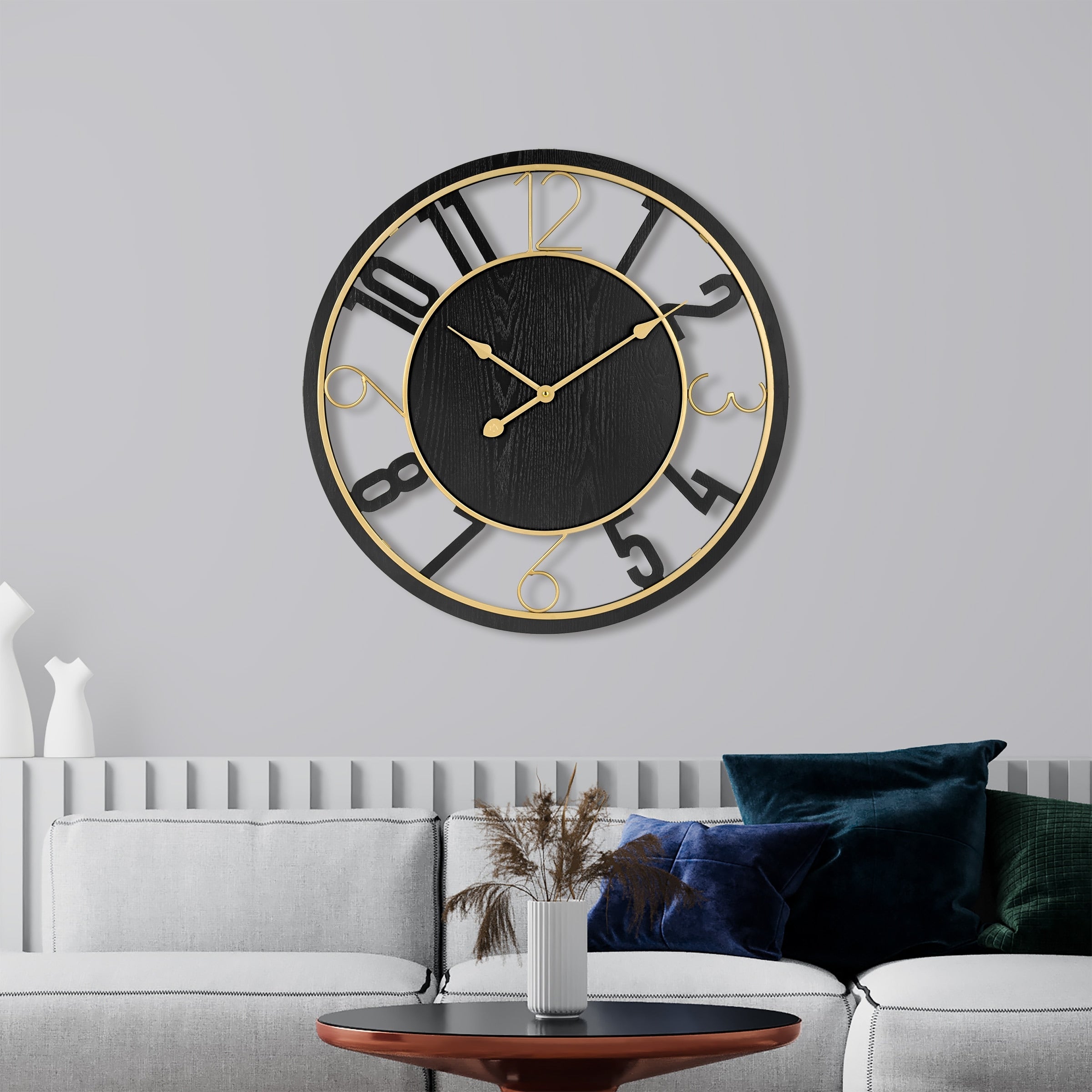 Sorbus Large 24 Decorative Round Wooden Analog Modern Wall Clock Battery Operated With Numeral Style Design