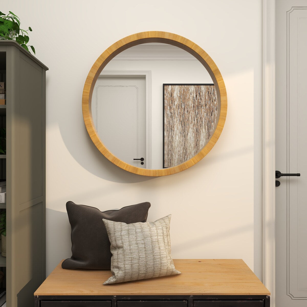 Wood Minimalistic Room Wall Mirror - Brown - Roche River Decor