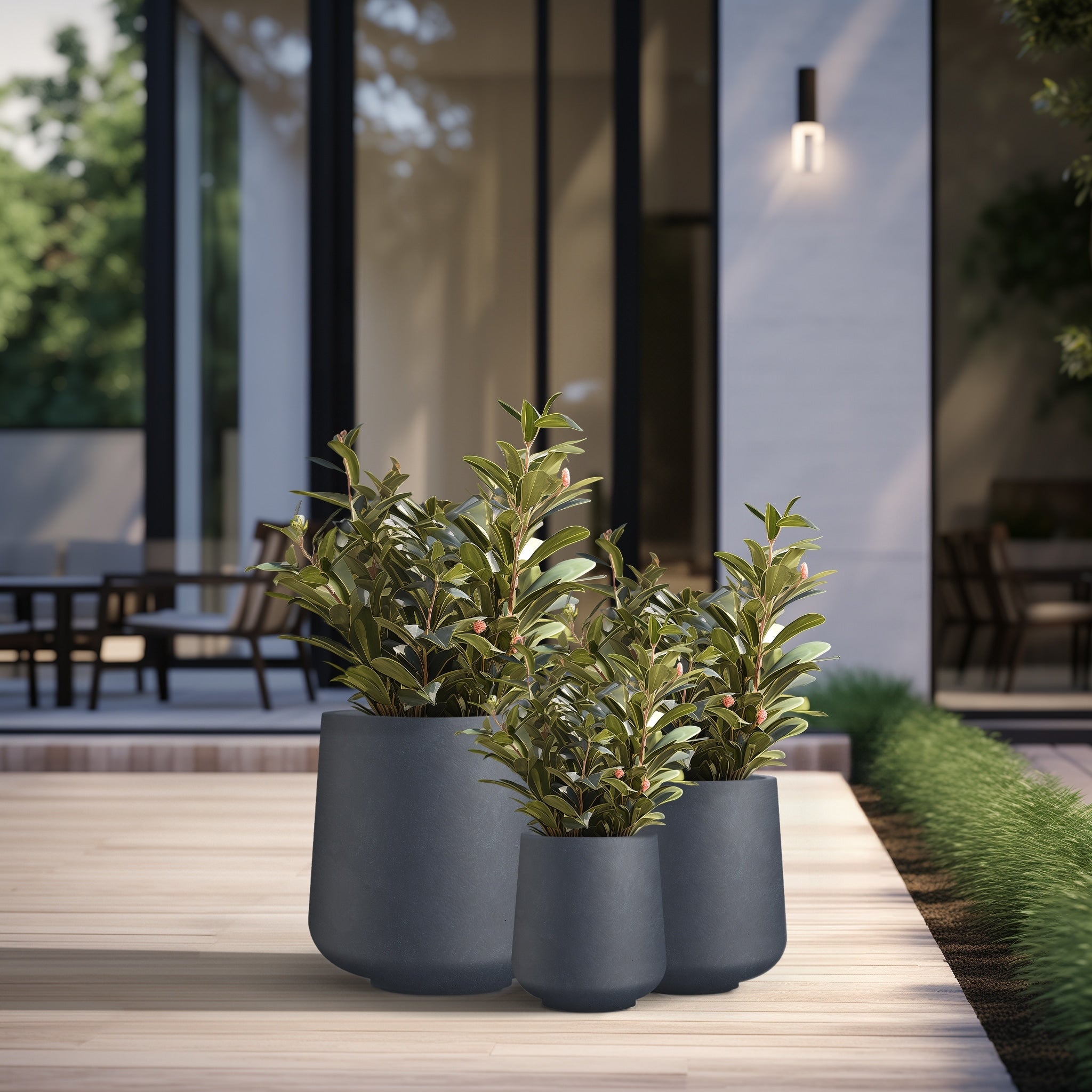 Tall Concrete Round Plant Pots / Large Indoor and Outdoor flower Planters