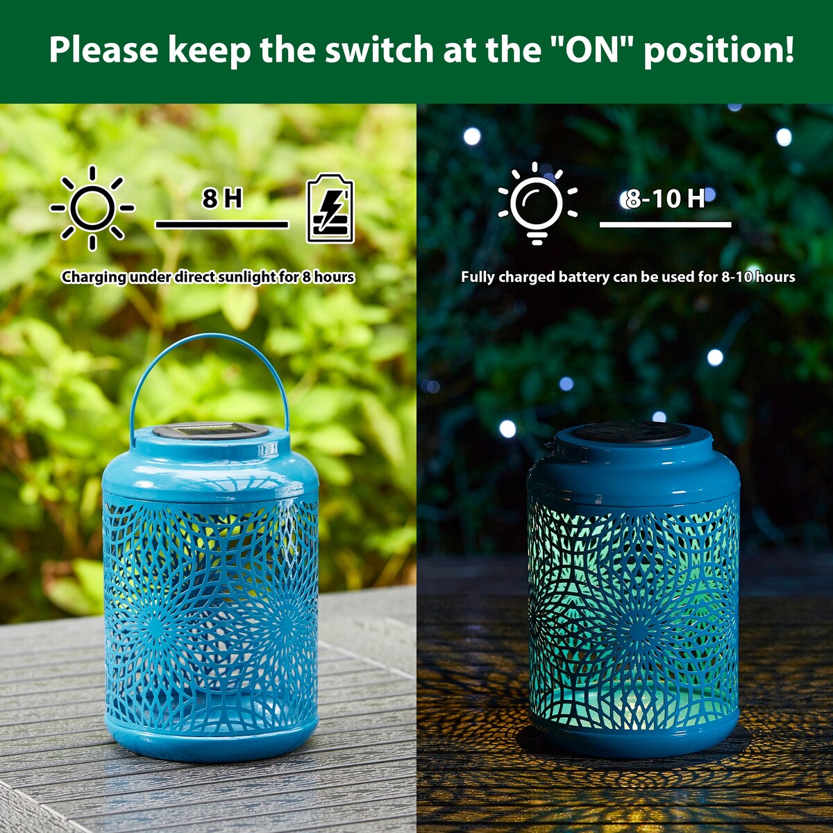 Glitzhome 8.75H Outdoor Metal Solar Hanging Lantern with LED lights