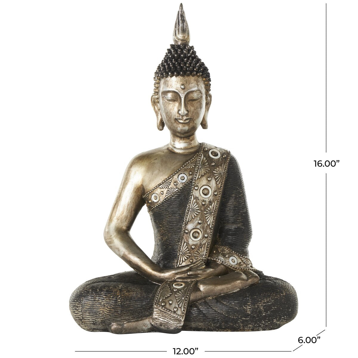 Polystone Buddha Meditating Decorative Sculpture with Engraved Carvings and Relief Detailing - Brass - Roche River Decor