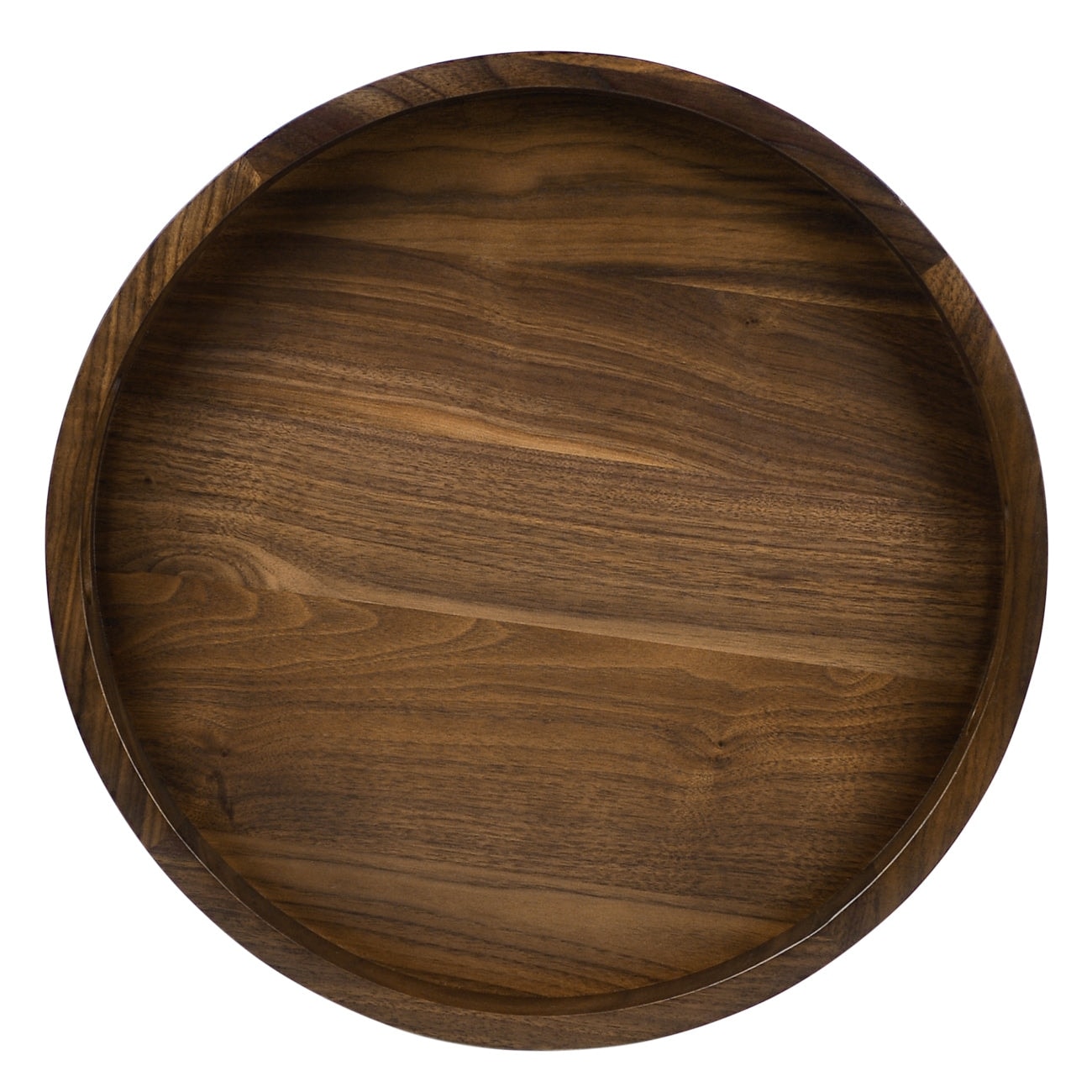 Round Black Walnut Wood Serving Tray Ottoman Tray with Handles