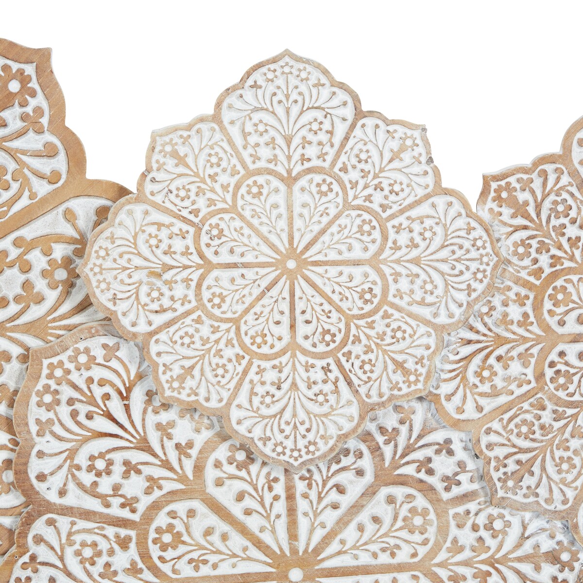 Wood Floral Intricately Carved Home Wall Decor - White - Roche River Decor