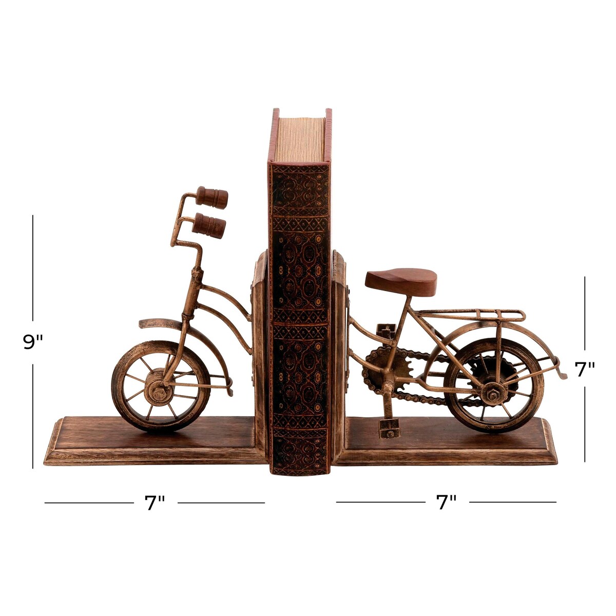 Wooden Bike Decorative Bookends - Set of 2 Brass - Roche River Decor