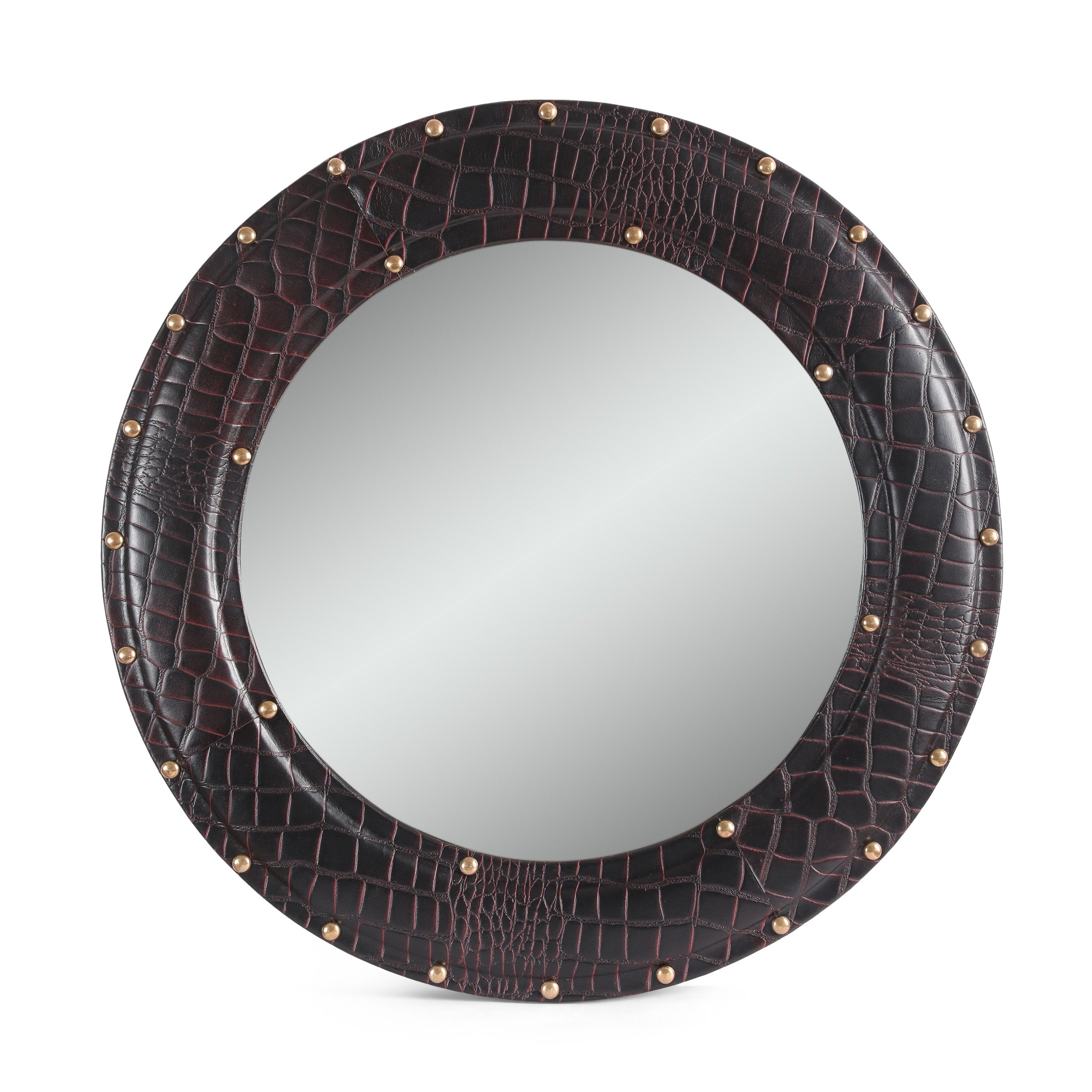 Dodds Indoor Croco Leather Handcrafted Studded Round Wall Mirror by Christopher Knight Home