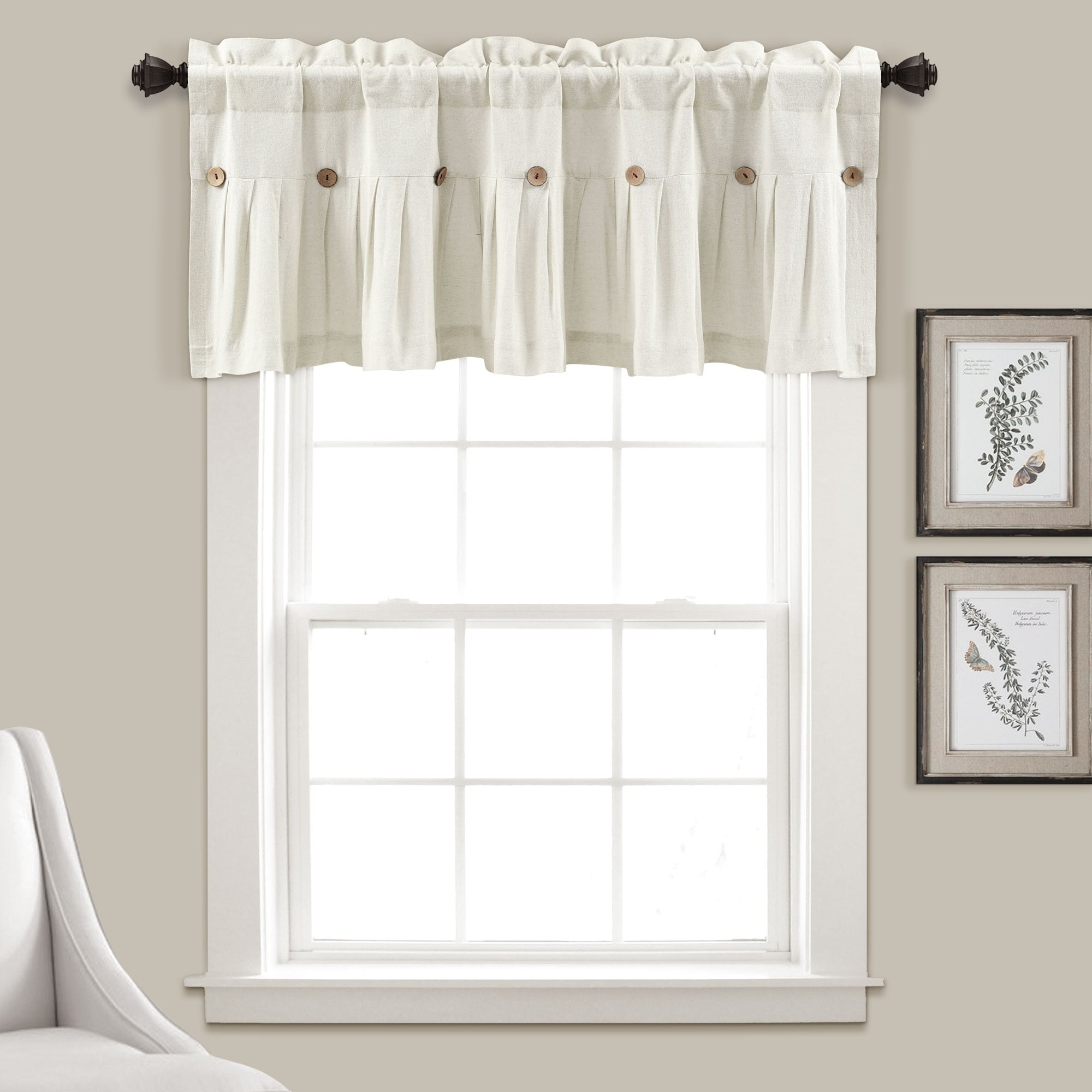 Lush Decor Linen Button Window Curtain Valance