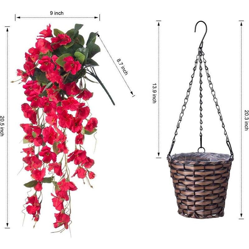 Artificial Faux Hanging Flowers Plants Baskets for Spring Outdoor Outside Decoration, Fake White Silk Long Stems Vines Hibiscus