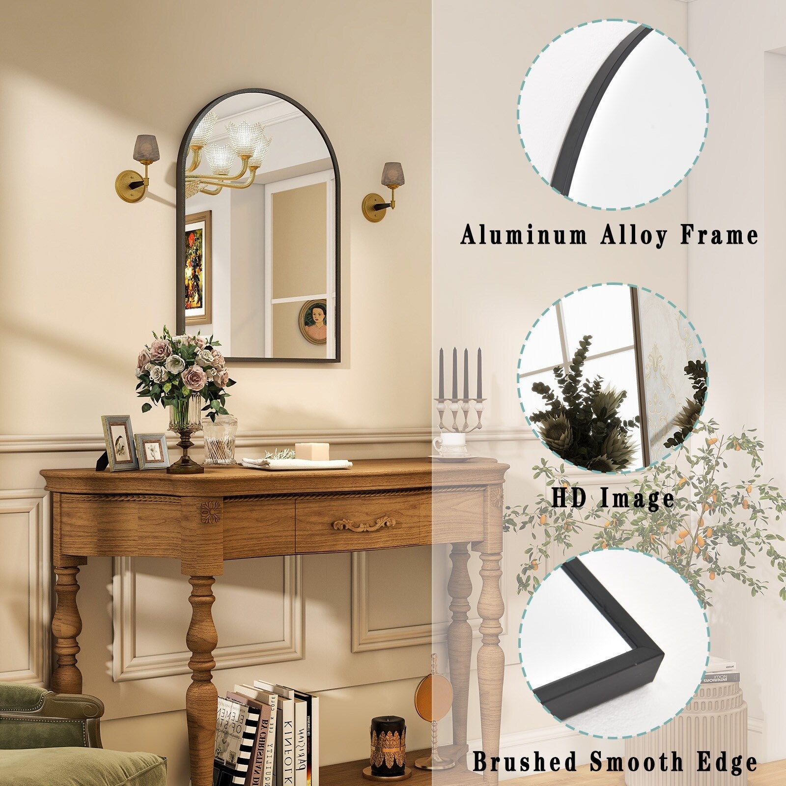 Bathroom Mirror Arch-Top Wall Mounted Decor Mirror