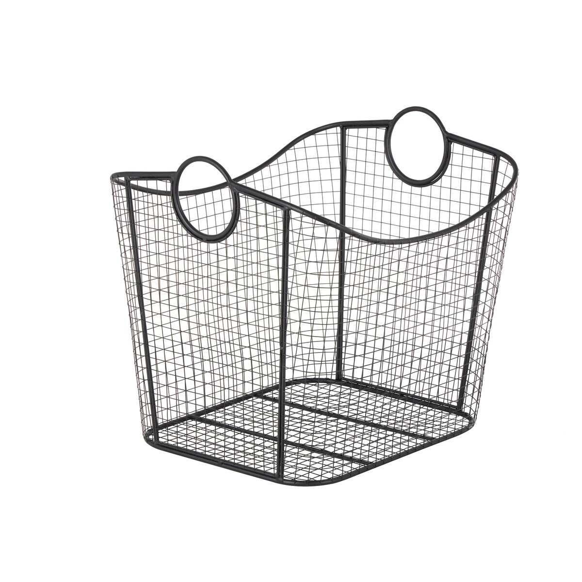 Metal Wire Grid Decorative and Functional Storage Basket with Curved Edges Ring Handles - Gold or Black - Roche River Decor