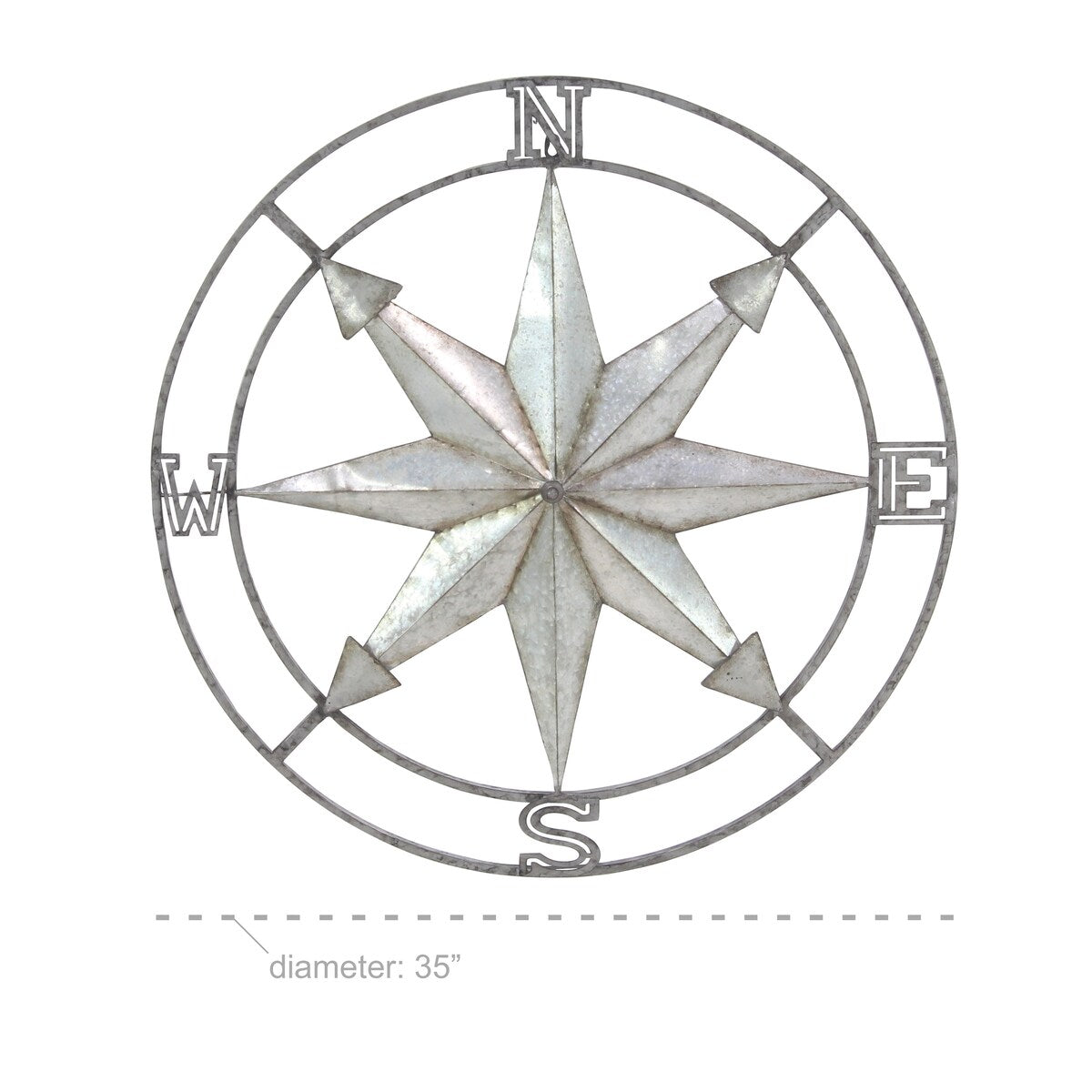 Metal Compass Home Wall Decor with Distressed Copper Like Finish - Silver - Roche River Decor