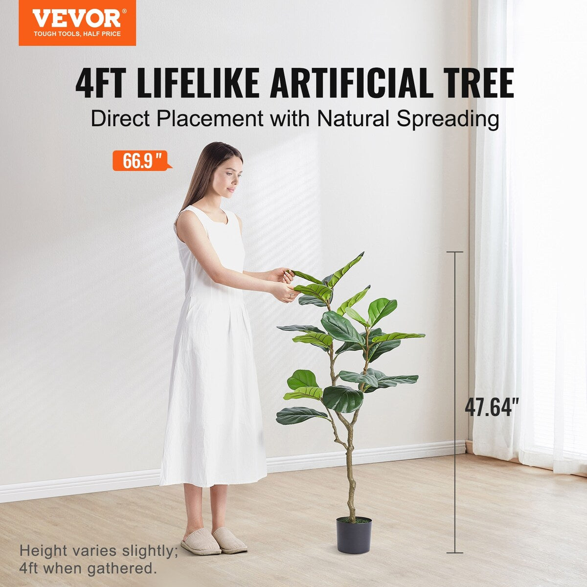 VEVOR Artificial Fiddle Leaf Fig Tree,Lifelike Green Fake Potted Tree for Home Office Warehouse Decor Indoor Outdoor