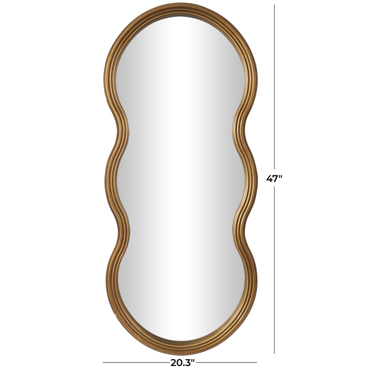 Wooden Wavy Shaped Room Wall Mirror with Ribbed Frame - Gold - Roche River Decor