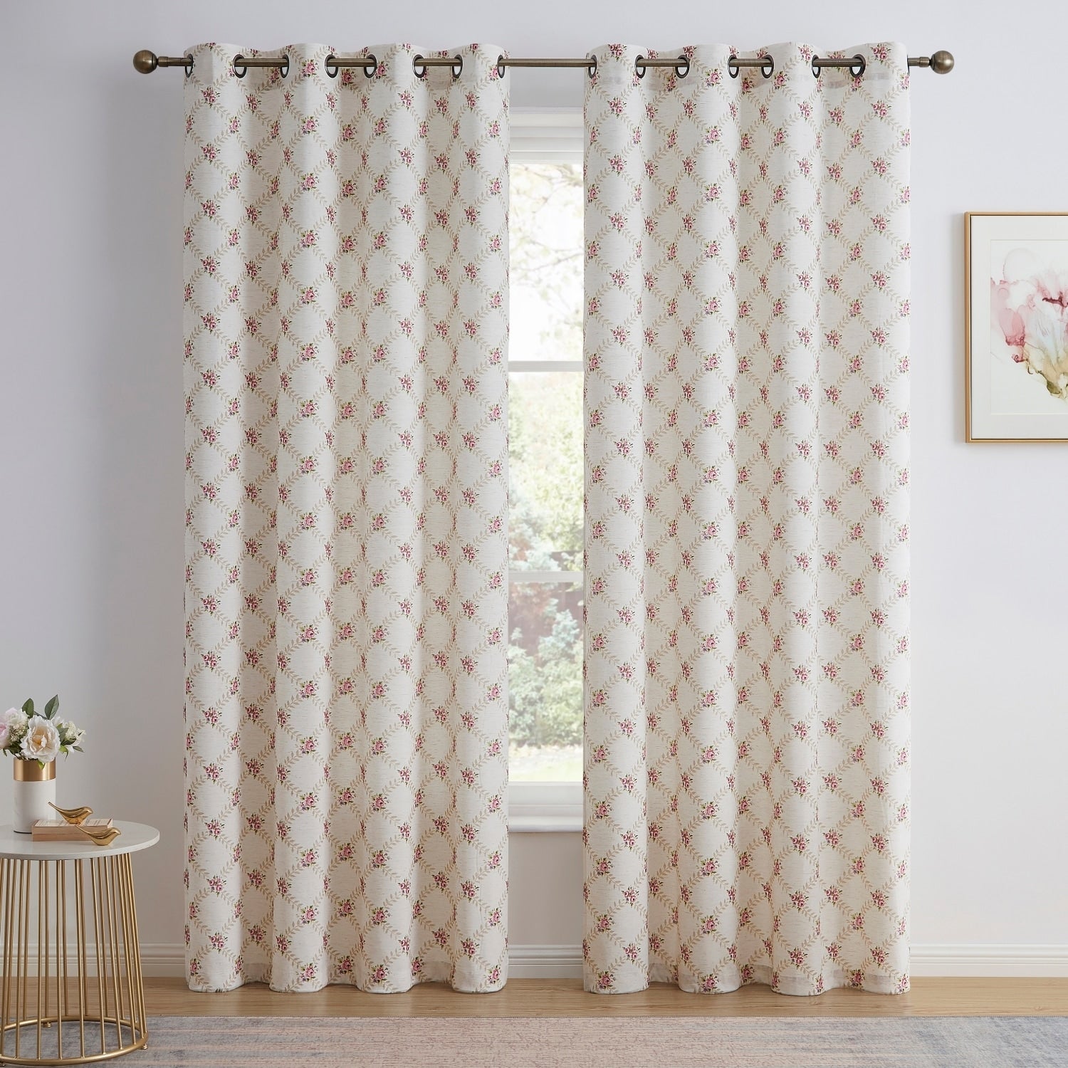 HLC.me Morgan Floral Decorative Light Filtering Grommet Window Treatment Curtain Drapery Panels - Set of 2 Panels