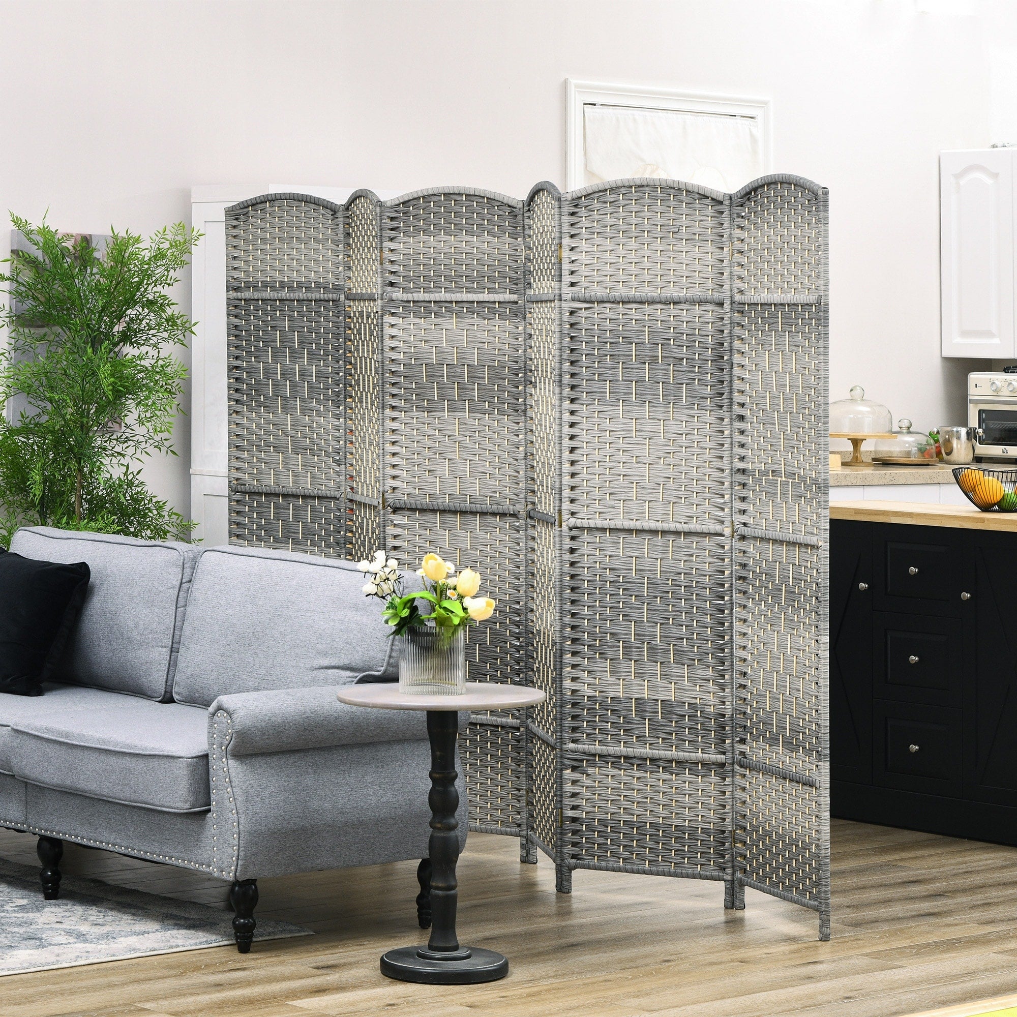 HOMCOM 6 Panel Room Divider, 6' Tall Folding Privacy Screen, Hand-Woven Freestanding Wall Partition