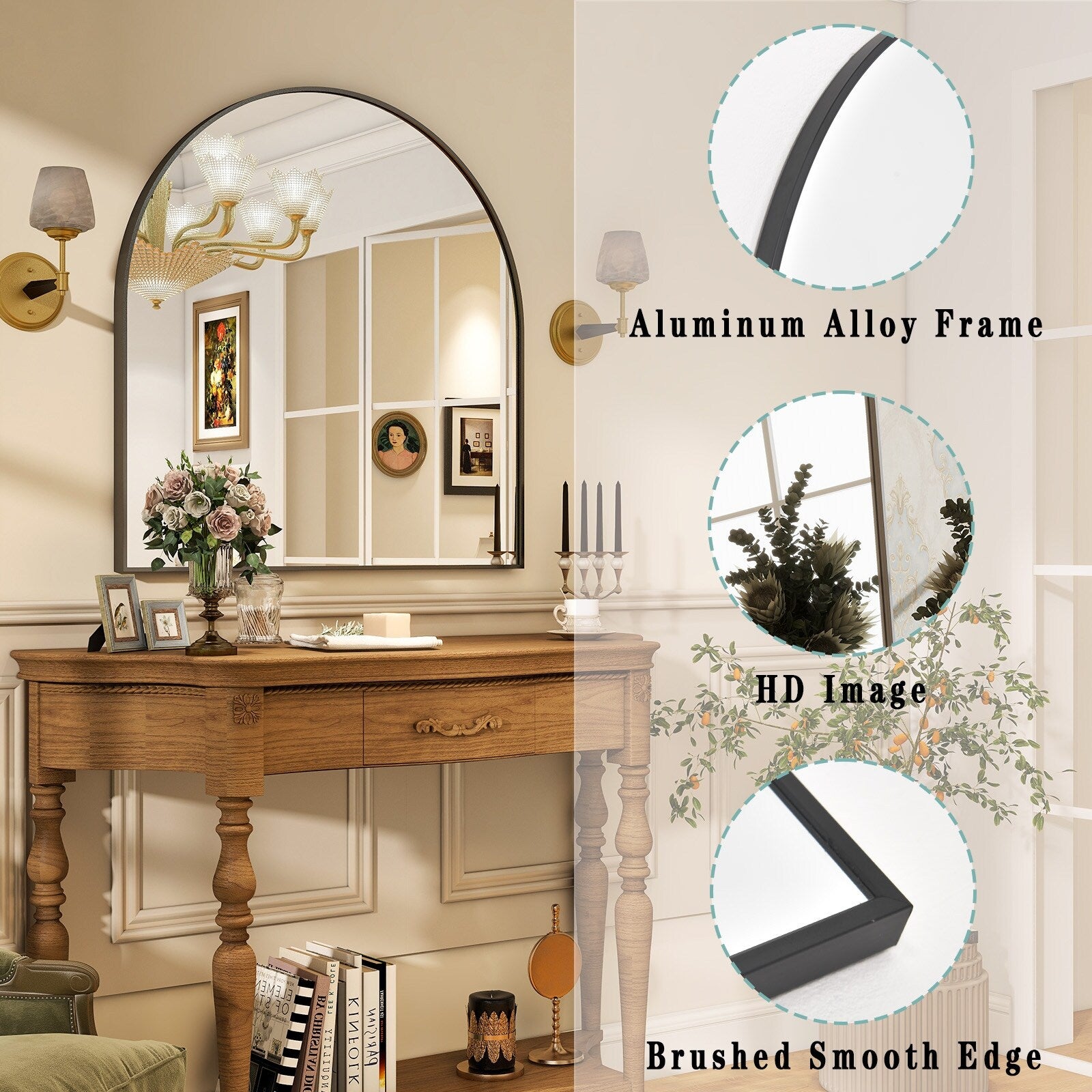 Bathroom Mirror Arch-Top Wall Mounted Decor Mirror