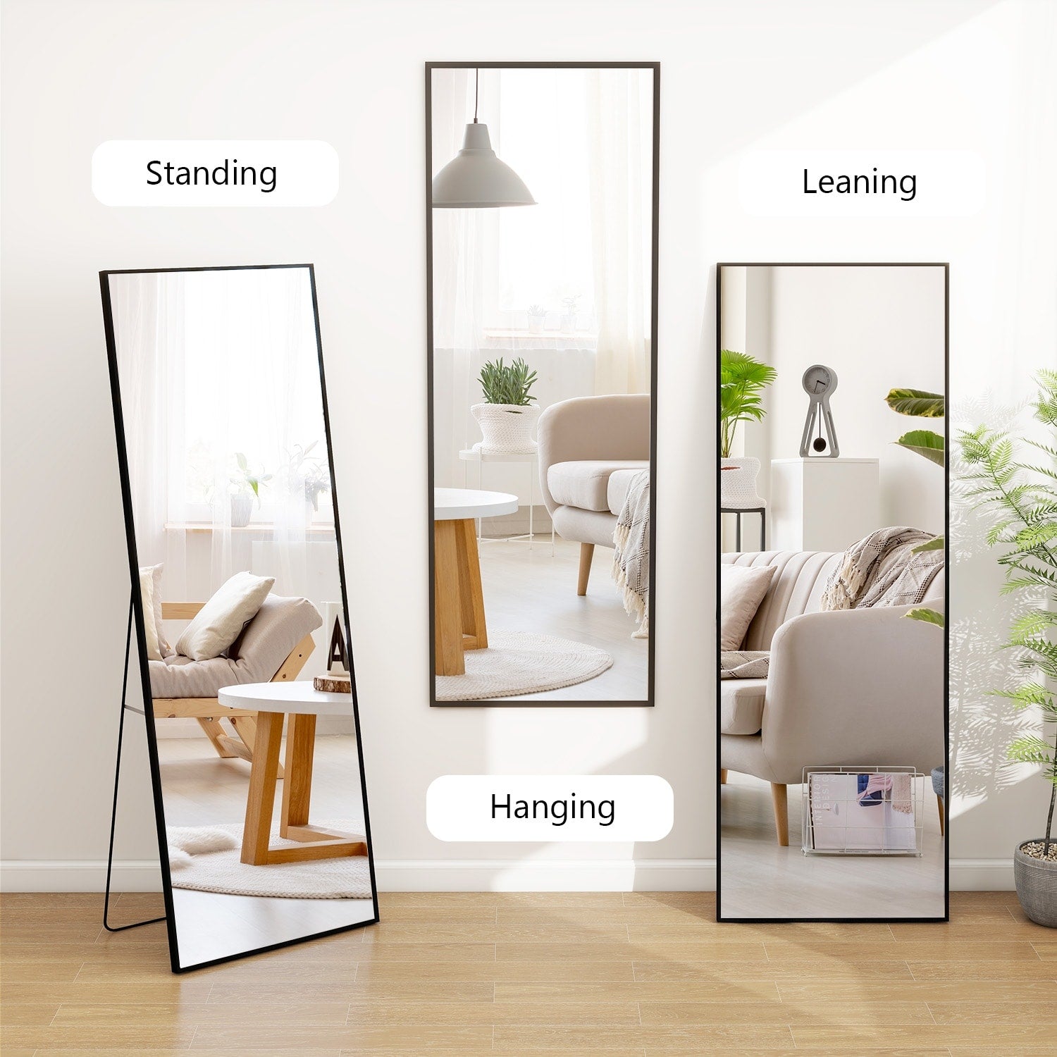 Full Length Mirror Standing Rectangle Black Frame Floor Mirrors Body Dressing Wall-Mounted Mirror