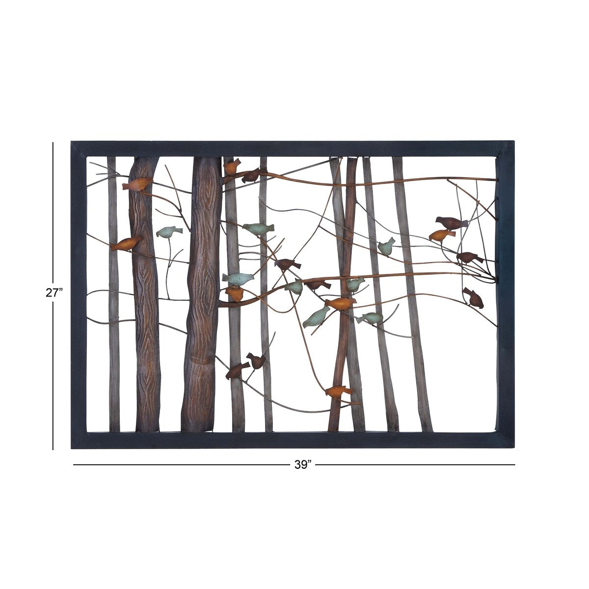 Metal Bird Cutout Home Wall Decor with Tree Branch Accents and Black Metal Frame - Multi Colored - Roche River Decor