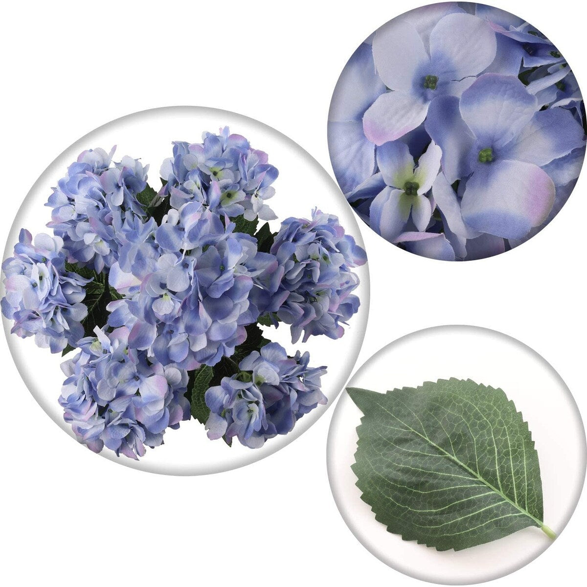 Floral Home Hydrangea Flower Stems Bush, 7 Heads, UV Resistant - Blue