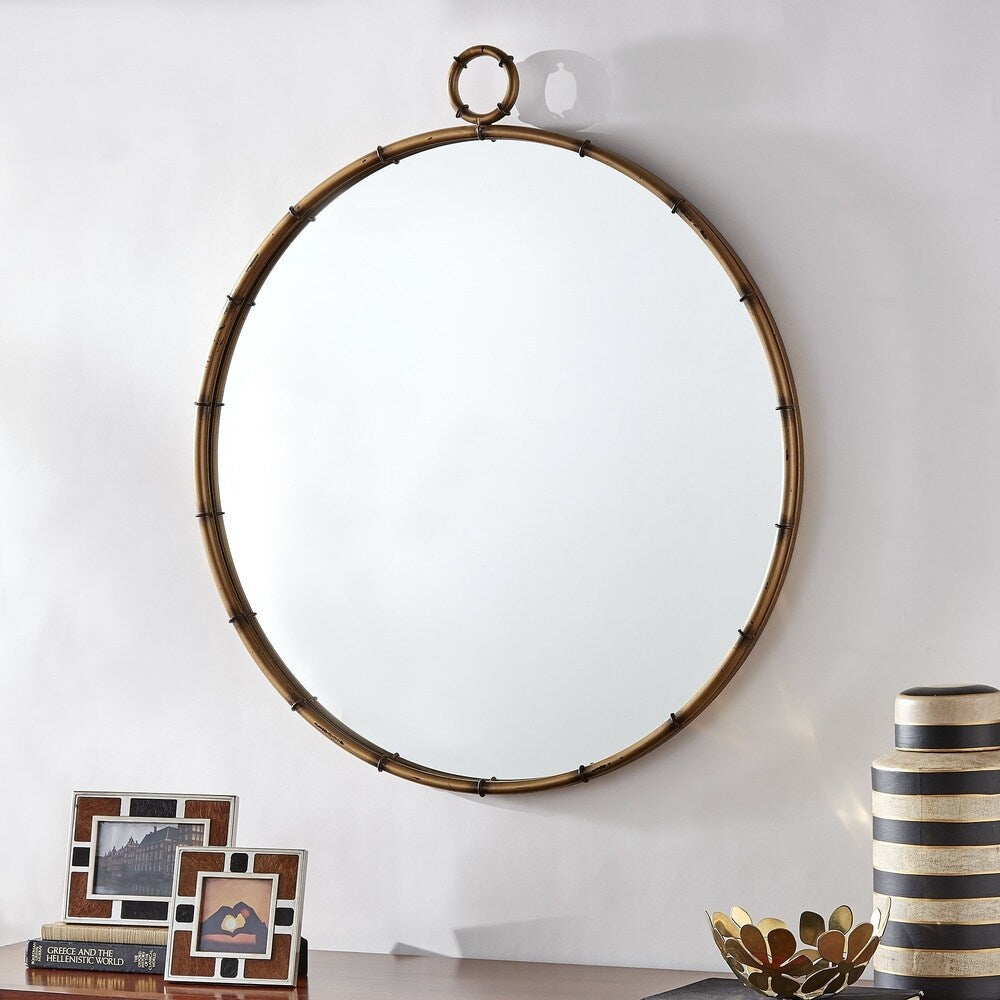 Marza Antique Brass Finish Round Wall Mirror by iNSPIRE Q Modern