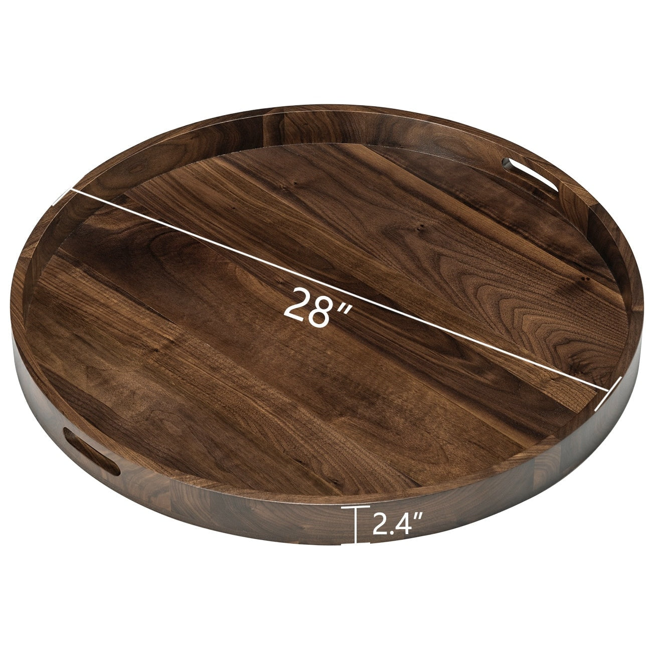 Round Black Walnut Wood Serving Tray Ottoman Tray with Handles