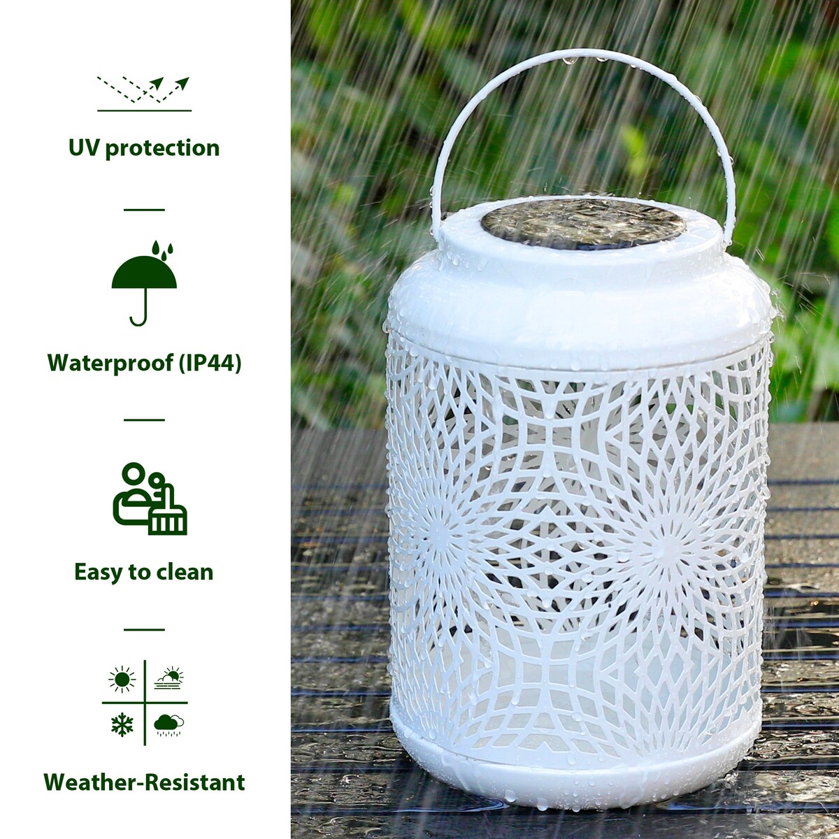 Glitzhome 8.75H Outdoor Metal Solar Hanging Lantern with LED lights