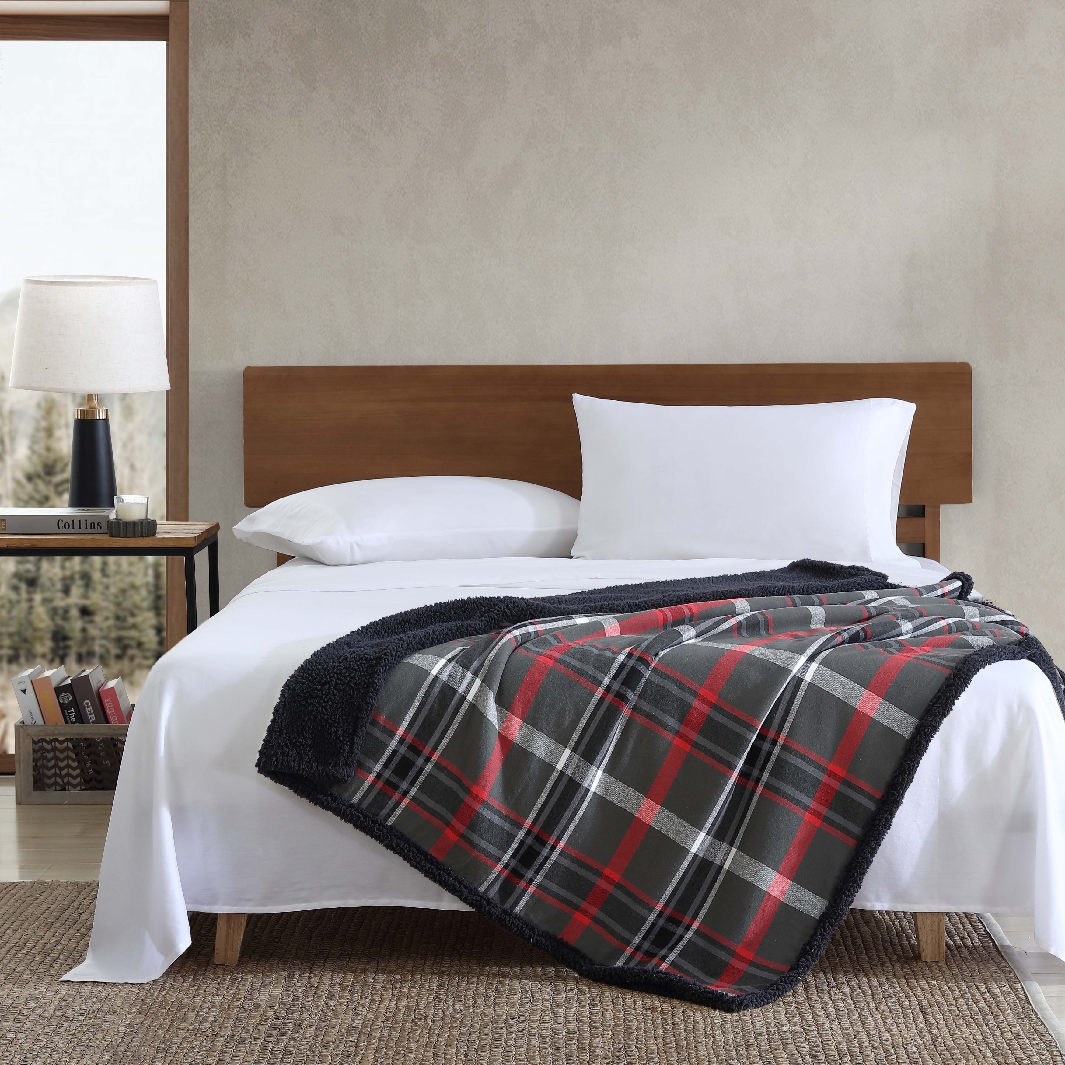 Eddie Bauer Cotton Flannel/Shearling Reverse Throw Blanket