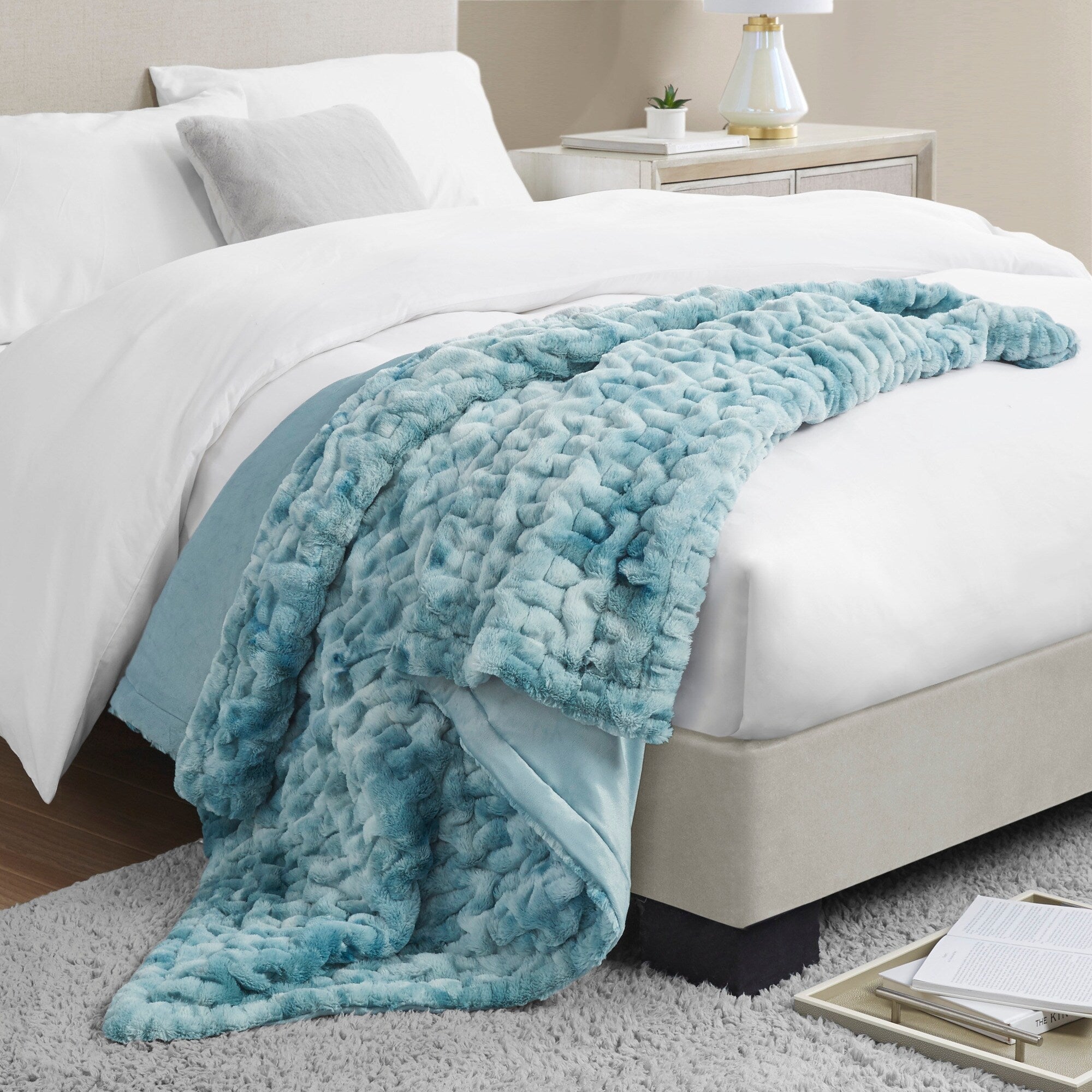 Madison Park Ruched Fur Throw