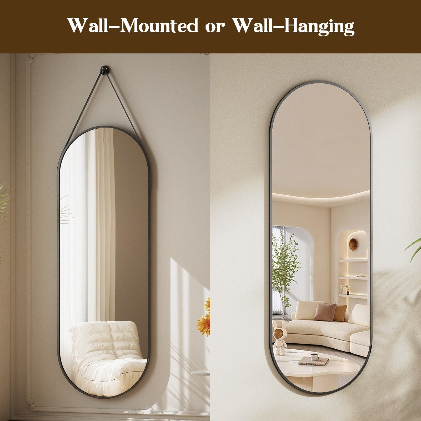 48 x 16 Full Length Hanging Wall Mirror with Leather Strap